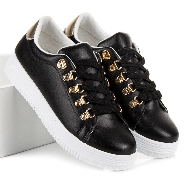 Lovery Snygga sportsvarta sneakers gul 2