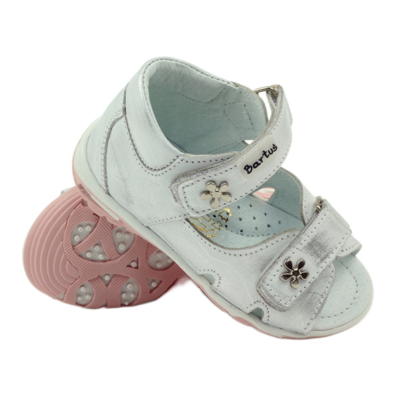 Bartuś flexibla tjejsandaler för silvermetallisk kardborrband silver- 3