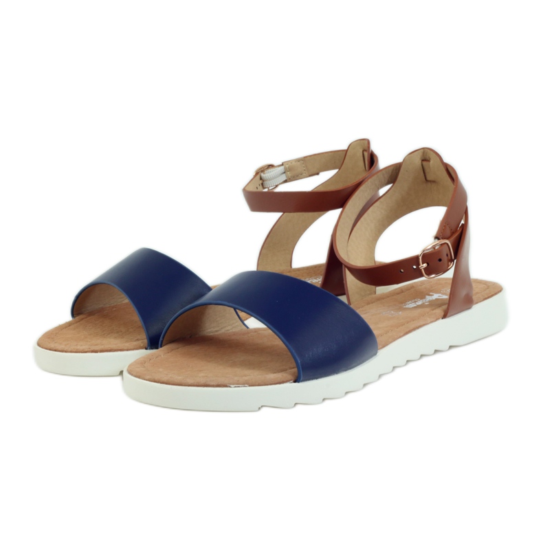 American Club Amerikanska 170621 lädersandaler med innersula brun marinblå 3