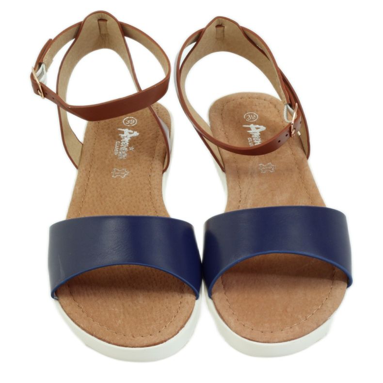 American Club Amerikanska 170621 lädersandaler med innersula brun marinblå 4