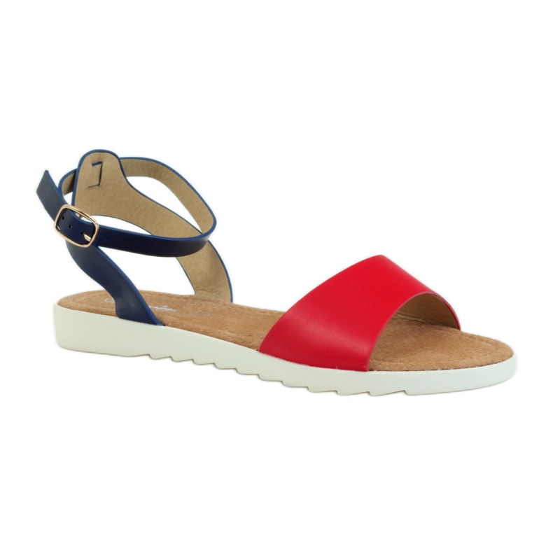American Club Amerikanska 170621 lädersandaler med innersula röd marinblå 1