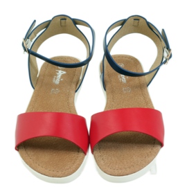 American Club Amerikanska 170621 lädersandaler med innersula röd marinblå 3