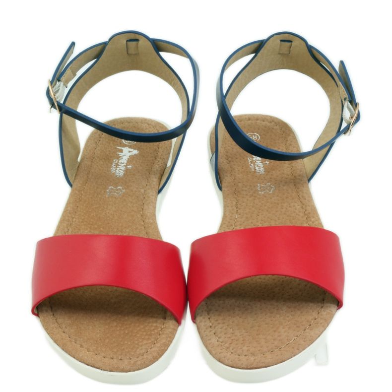 American Club Amerikanska 170621 lädersandaler med innersula röd marinblå 3