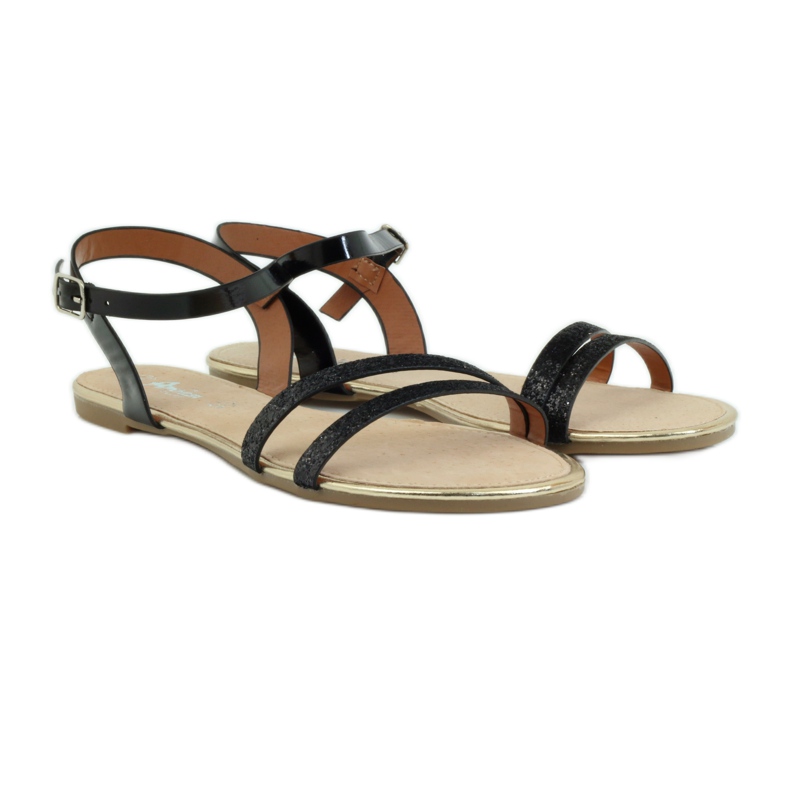 American Club Svarta amerikanska 052 glittersandaler 3