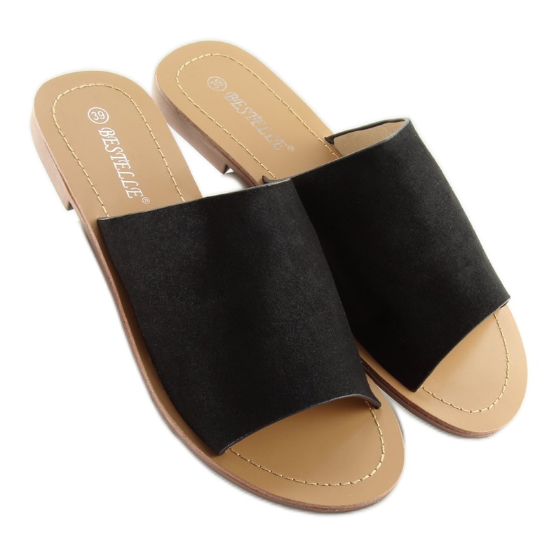 H8-116 svarta raka svarta tofflor 2