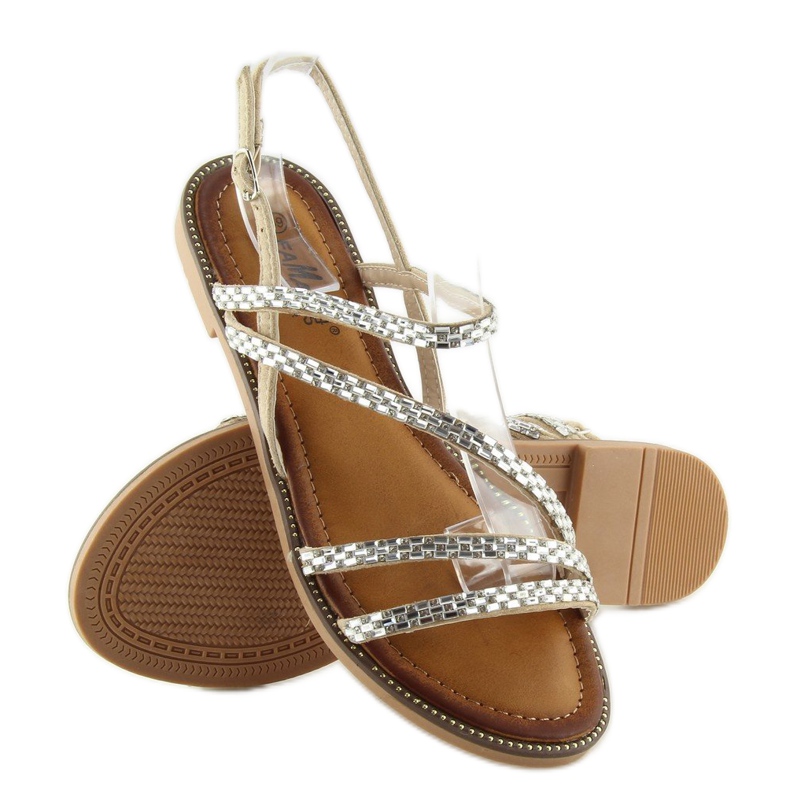 Sandaler med beige cubic zirconia FM814 aprikos 2
