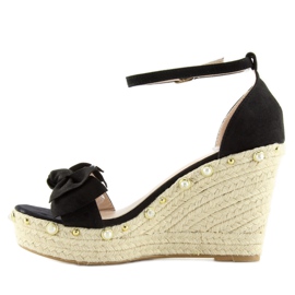 Svarta sandaler espadrillor på kilar L2668 2