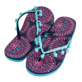 Ax Boxing Flipflops med pompoms blå 1