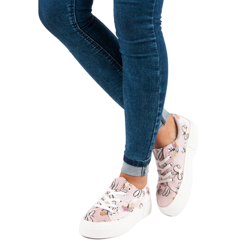 Kylie Veloursneakers På Plattformen vit rosa 1