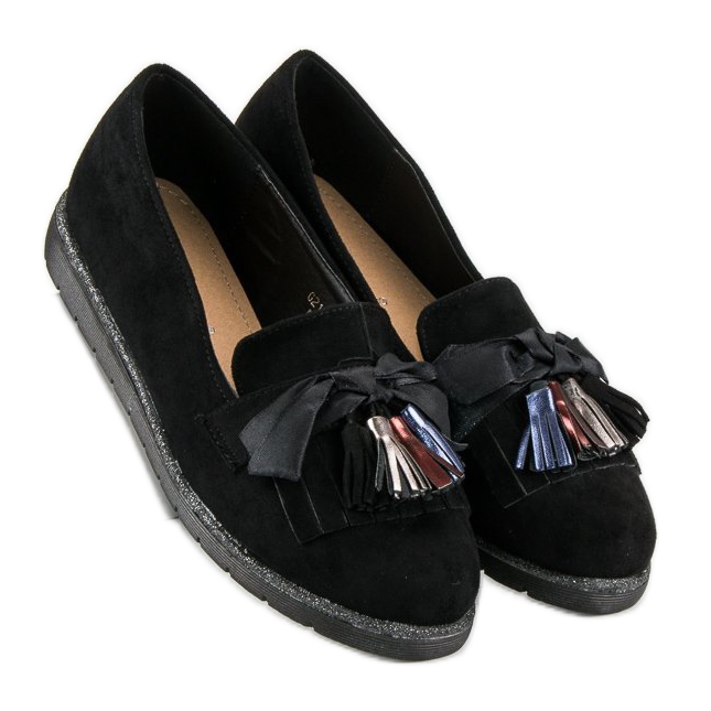 Bestelle Loafers i mocka med fransar svart 2