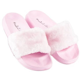 Rosa flipflops med päls 2