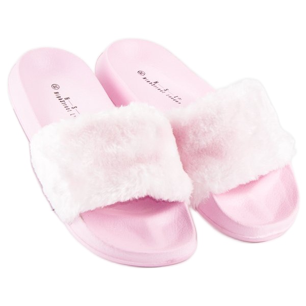 Rosa flipflops med päls 2