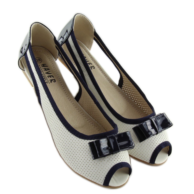 Vita ballerinor med öppen tå D314 WHITE / MARIN 1