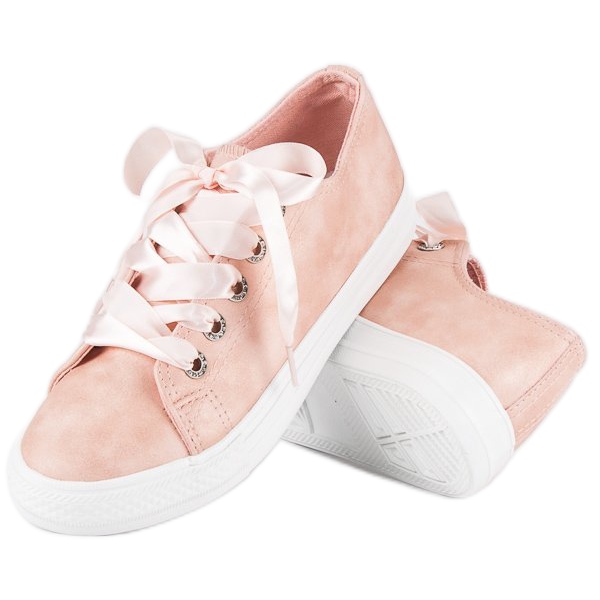 Moderiktiga sneakers med bindning rosa 2