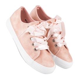 Moderiktiga sneakers med bindning rosa 1