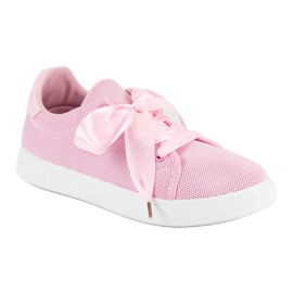 Sneakers i textil med snörning rosa 1