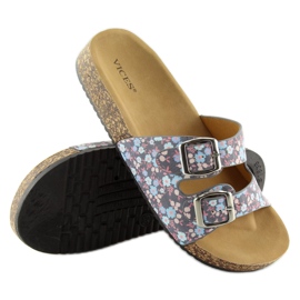 Grå korksula tofflor 6231 blå 1