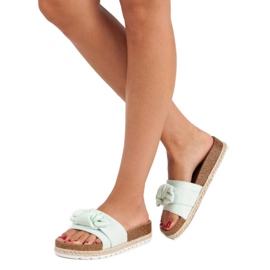 Mint tofflor med rosett grön 2