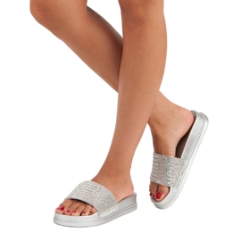 Silver tofflor med kristaller grå 2
