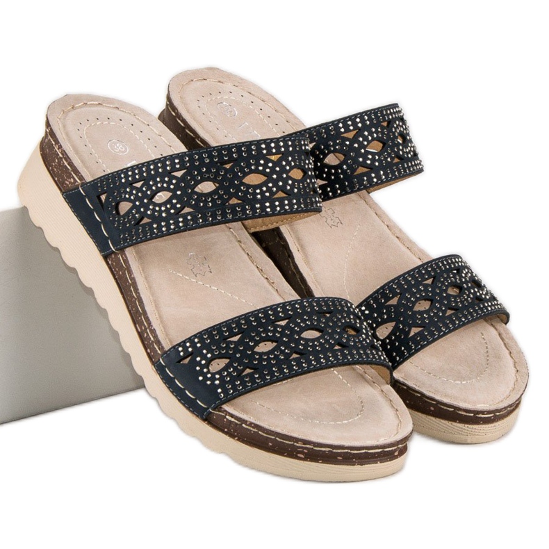 VINCEZA genombrutna tofflor blå 1