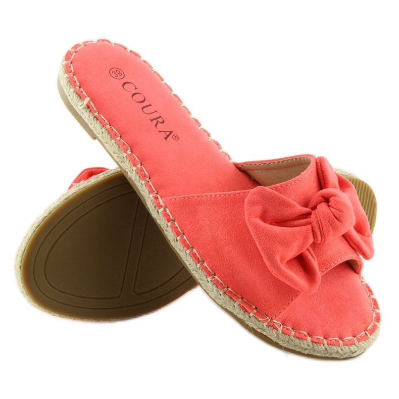 Orange 8758 Röda tofflor med rosett 2