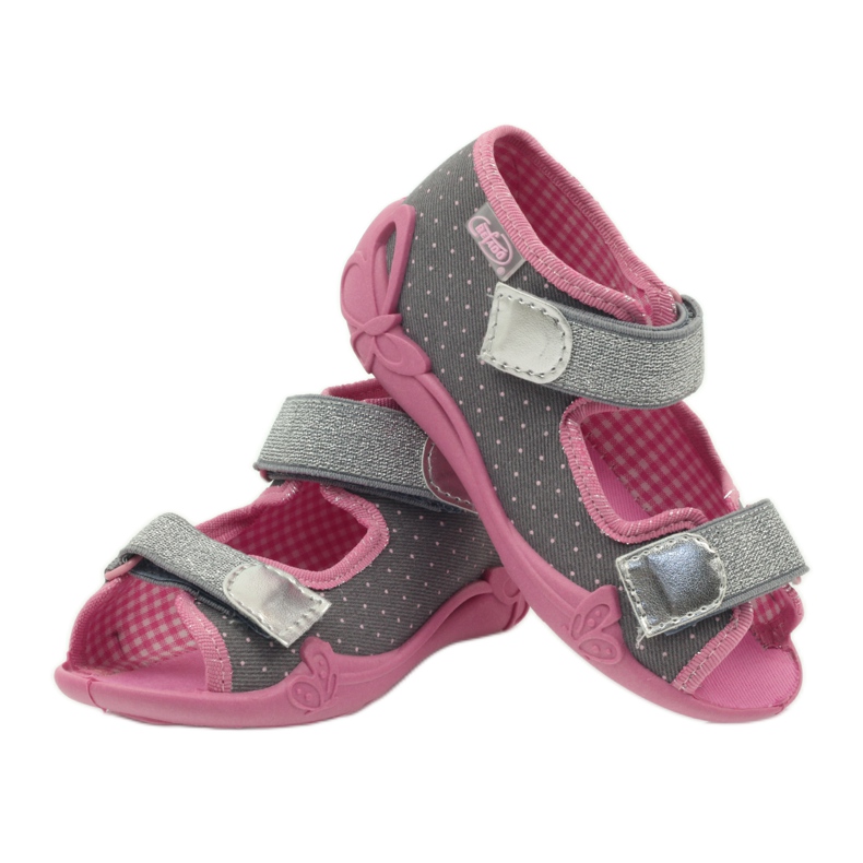 Sandaler tofflor med prickiga Befado 242p082 grå rosa 4