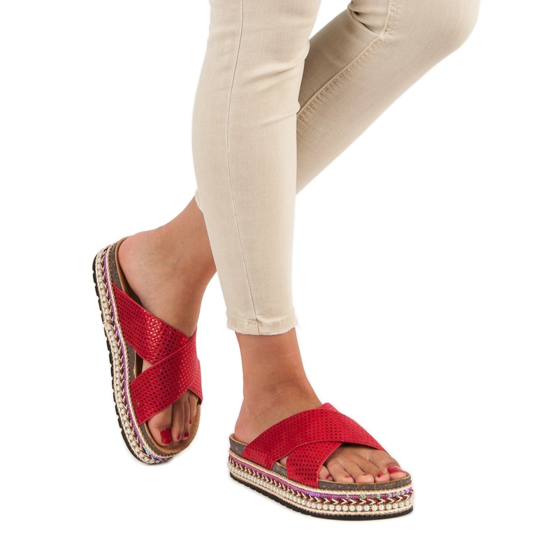 Sergio Todzi Flipflops med etniskt tryck röd 1