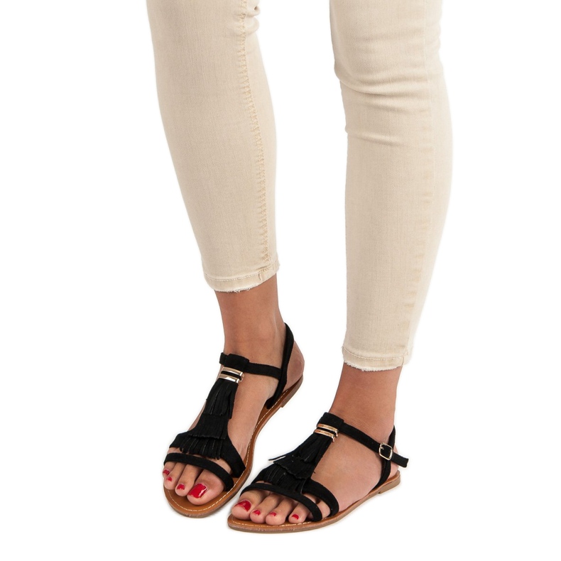 Abloom Sandaler med fransar svart 1