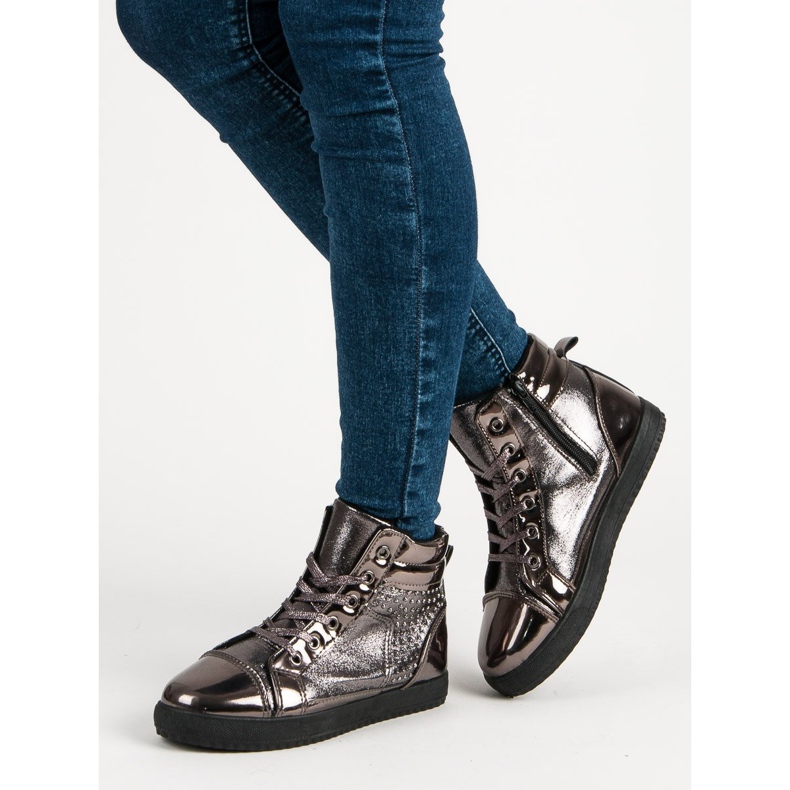 Lackade sneakers ovanför ankeln grå mångfärgad 1