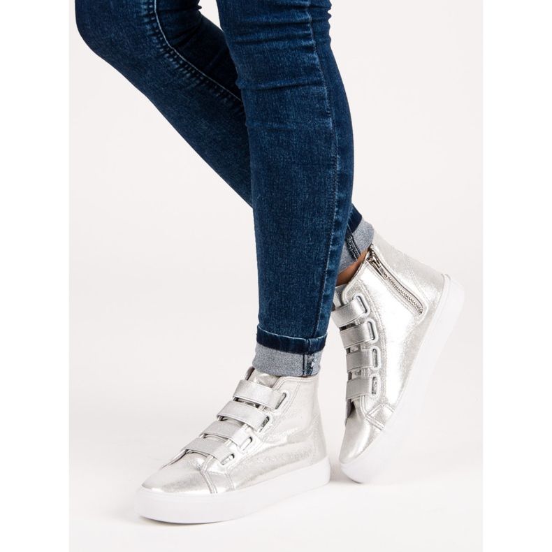 Silver sneakers med ett elastiskt band grå 2