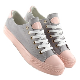 Sneakers på ett färgat gummi W-3051 Grå / Rosa 1