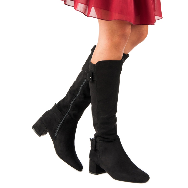 Högklackade stövlar i mocka svart 2