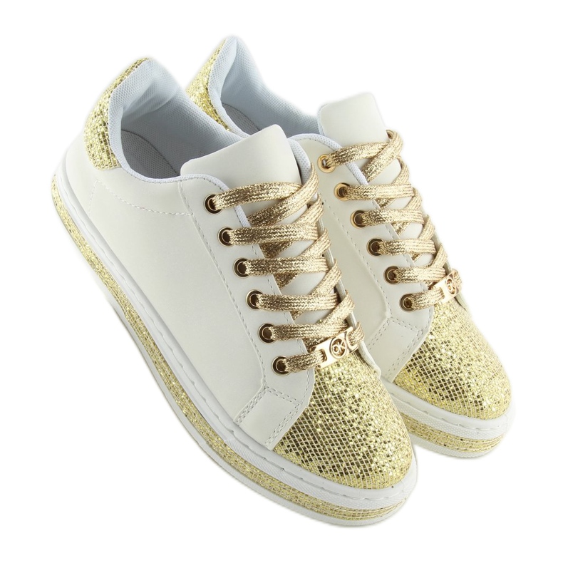 Sneakers i vitt och guld för kvinnor BK-81 WHITE / GULD 2