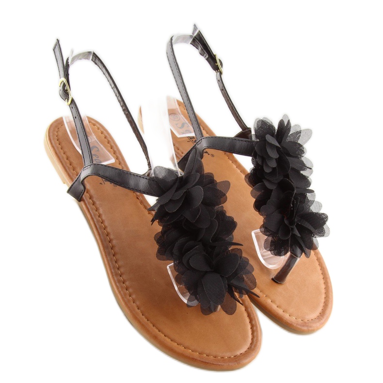 Svarta sandaler med blommor CK36P Svart 2