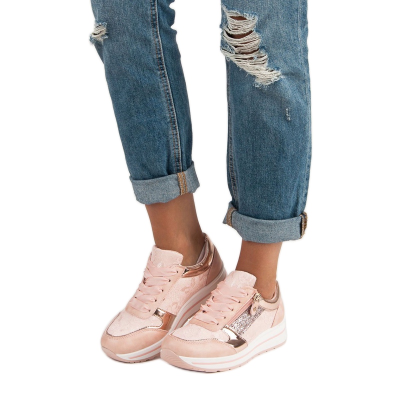 Kayla Sneakers bundna med ett band rosa 2