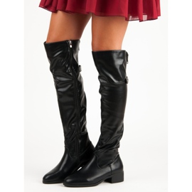 Svarta lårhöga stövlar med dragkedja 1