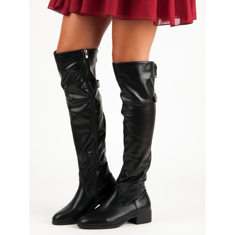 Svarta lårhöga stövlar med dragkedja 1
