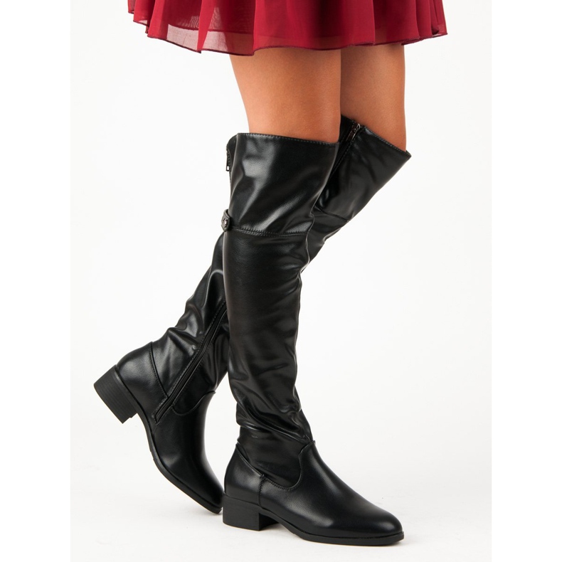 Svarta lårhöga stövlar med dragkedja 2