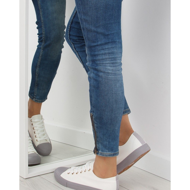 Kvinnors vita och grå sneakers BL97P VIT / GRÅ 1