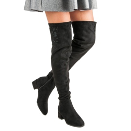 Lårstövlar i mocka med broderi svart 2