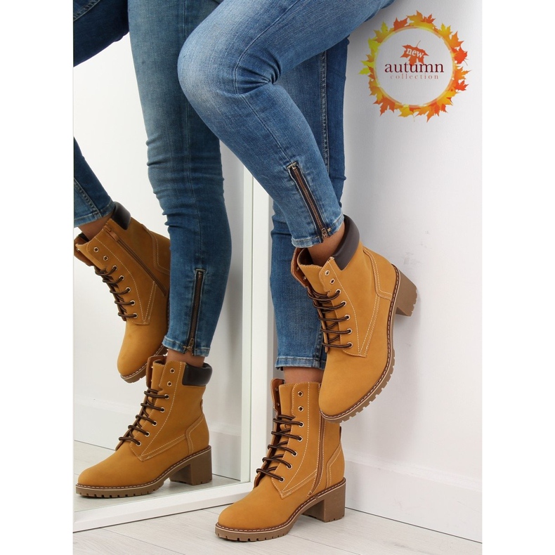 Timmerstövlar på höga klackar, kamel 7-9028 brun 1