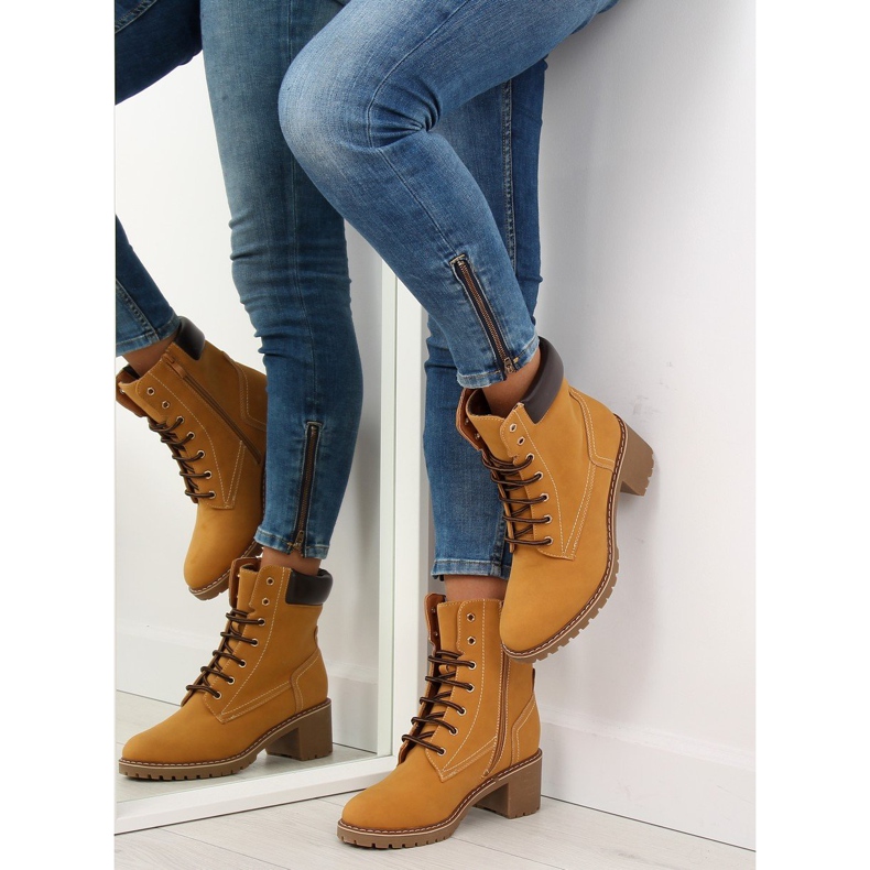 Timmerstövlar på höga klackar, kamel 7-9028 brun 2