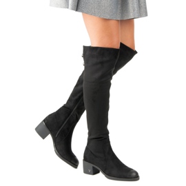 Mocka vinceza högklackade lårhöga stövlar svart 2