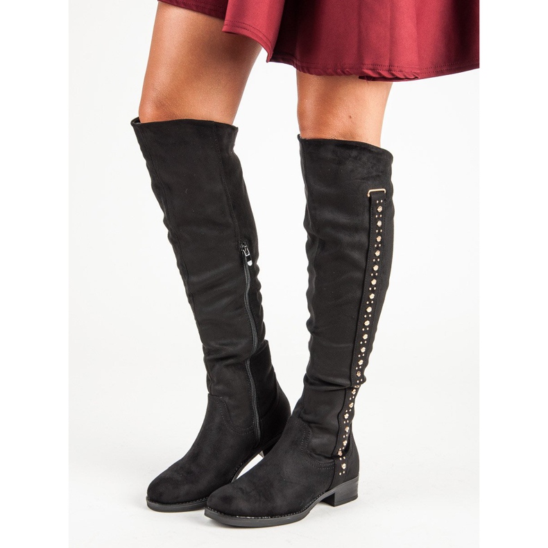 Super Me Mocka stövlar med platta klackar svart 1