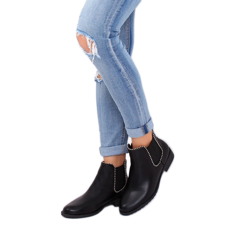 Svarta Chelsea stövlar med pärlor Q-30 Svart 2