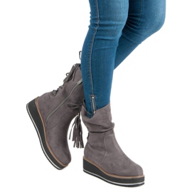 Forever Folie Stövletter i mocka med klackar grå 1