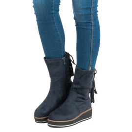 Forever Folie Stövletter i mocka med klackar blå 2