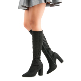 Small Swan Högklackade stövlar i mocka svart 2