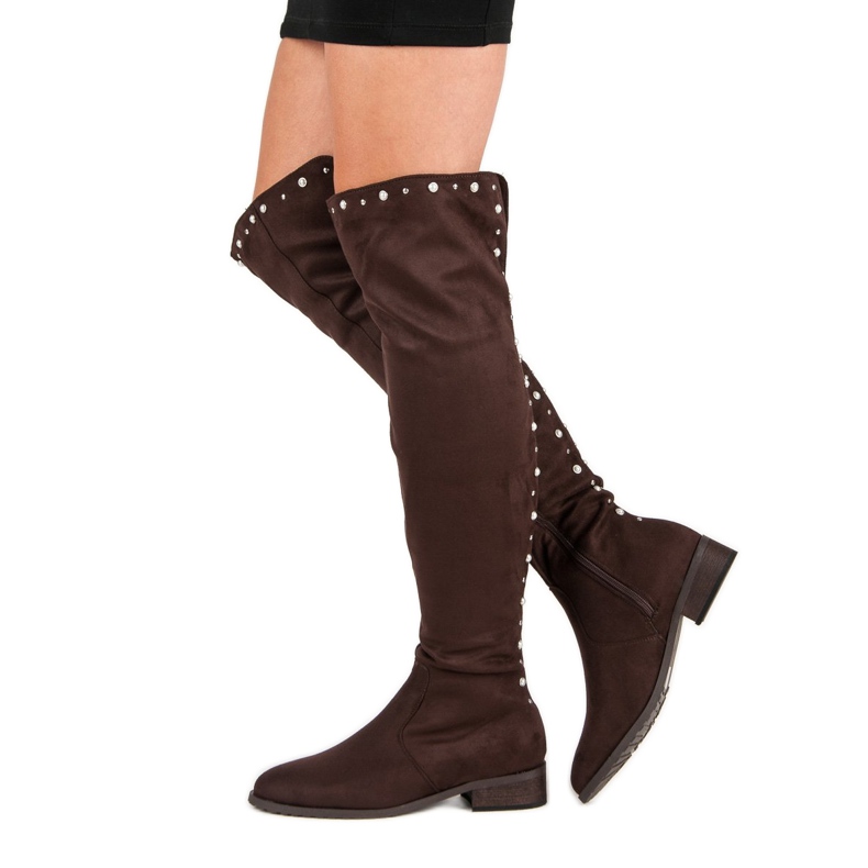 Cm Paris Lårhöga stövlar med pärlor brun 1