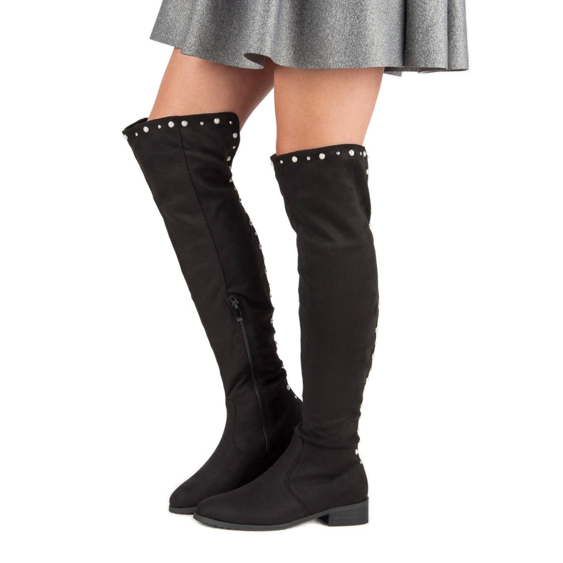 Cm Paris Lårhöga stövlar med pärlor svart 2